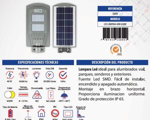 Lámpra Led Solar 40W 6500K - Image 2