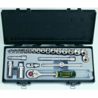 FORCE 3251 JUEGO 24 PIEZAS 17 CUBOS TIPO "SURFACE" ESP.3/8" 6-22MM Y 7 ACCESORIOS, ESTUCHE