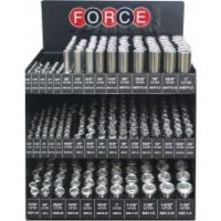 FORCE 50121C-408 EXHIBIDOR DE TRES NIVELES CON 408 CUBOS ESPIGAS 1/4'' Y 1/2''