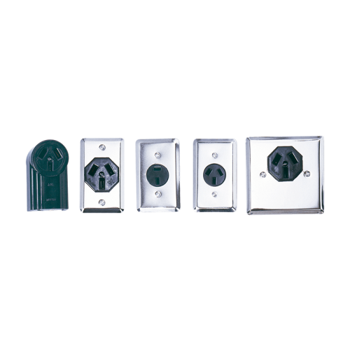 TOMA CORRIENTE 3 POLOS 4" X 4" - 50 AMP / 250 VOLT - PLACA CROMADA