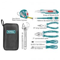 TOTAL TOOLS THKTHP90086 JUEGO DE 8 HERRAMIENTAS CINTA MÉTRICA, LLAVE, ALICATE, CUCHILLA Y DESTORNILLADORES