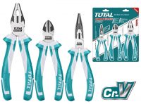 TOTAL TOOLS THT1K0301 JUEGO DE 3 ALICATES COMBINADO 8" DE PUNTA LARGA 6" Y CORTE DIAGONAL 6"