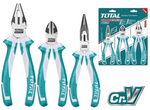 TOTAL TOOLS THT1K0301 JUEGO DE 3 ALICATES COMBINADO 8" DE PUNTA LARGA 6" Y CORTE DIAGONAL 6"