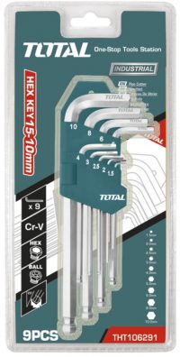 TOTAL TOOLS THT106291 JUEGO 9 LLAVES ALLEN PUNTO DE BOLA HEXAGONALES LARGAS