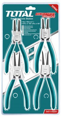 TOTAL TOOLS THT114041 JUEGO DE 4 ALICATES PARA SEGUROS INTERNOS - EXTERNOS PUNTA RECTA 7" (180MM)
