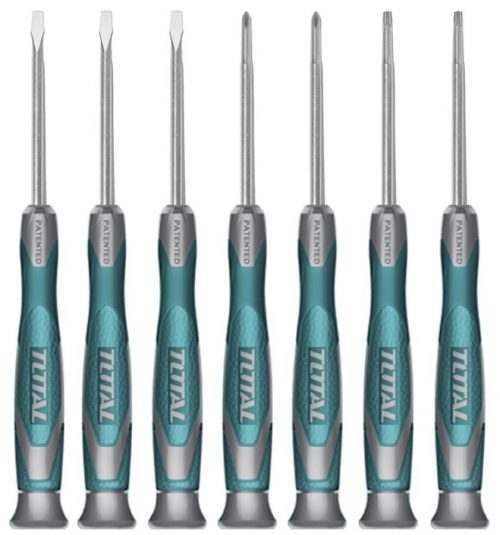 TOTAL TOOLS THT250726 JUEGO 7 DESTORNILLADORES CR-V PLANOS, PHILLIPS Y TORX C/MANGO ERGONÓMICO