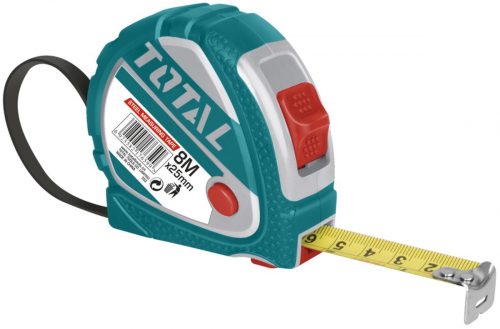 TOTAL TOOLS TMT126081 CINTA MÉTRICA 3 FUNCIONES DE BOTÓN DE PARADA 8Mx25MM MÉTRICA/PULGADAS