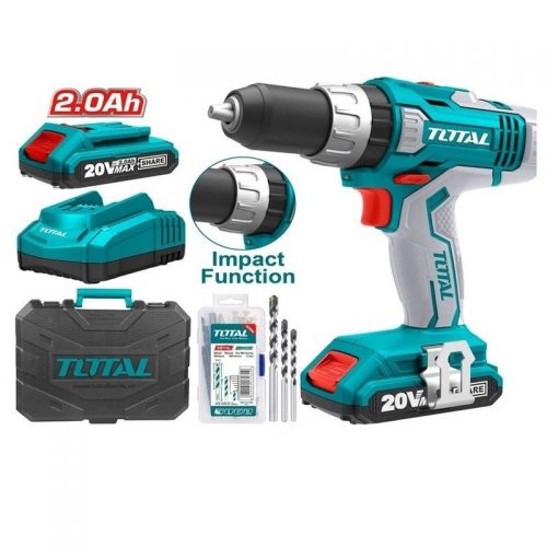 TOTAL TOOLS UTIDLI2003 TALADRO INALÁMBRICO CHUCK 1/2" BAT LITIO 20V C/ 2 BAT 2AH+CARGADOR+50ACCE+EST
